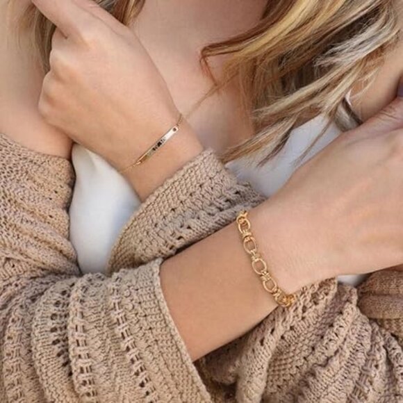 Neiman Marcus 18k Gold Plated Personalized Chunky Cuban Oval Link Chain Bracelet - Picture 4 of 5